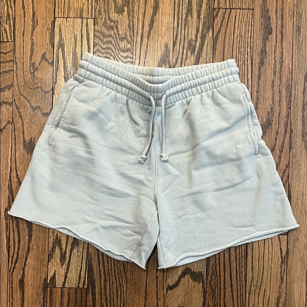 Aritzia TNA Cozy Fleece Shorts in Light Green Gray
